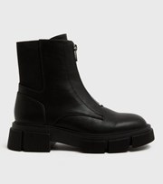New Look Black Zip Up Chunky Cleated Ankle Boots
